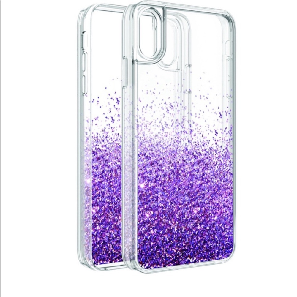 NWT iPhone X XS ONN Purple Moving Glitter Cascade Softgel Clear Phone Case